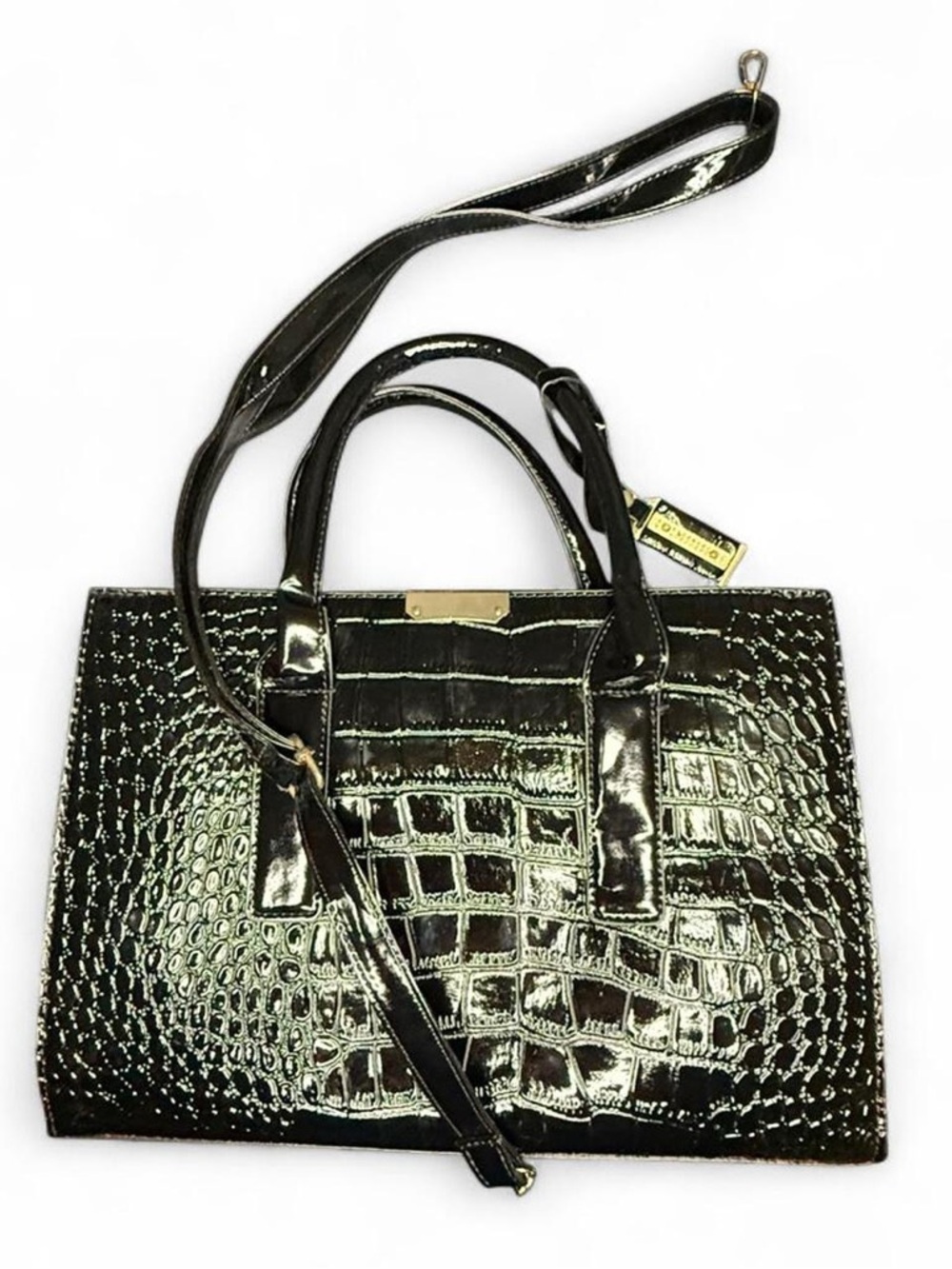 Patent Faux Croc-Embossed Tote Bag